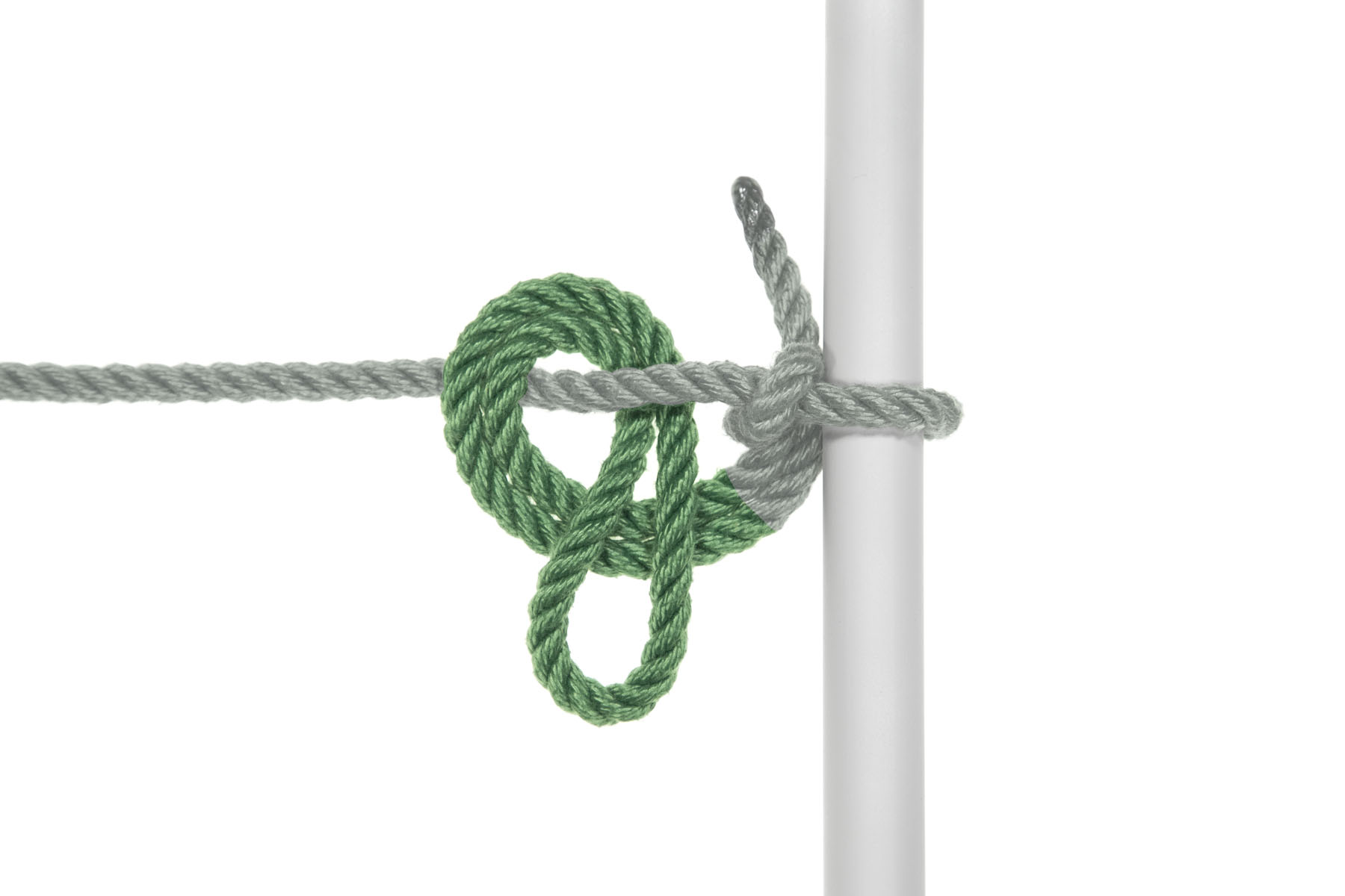 The bight now crosses over the standing part, under the standing part, and over itself, making a second half hitch.