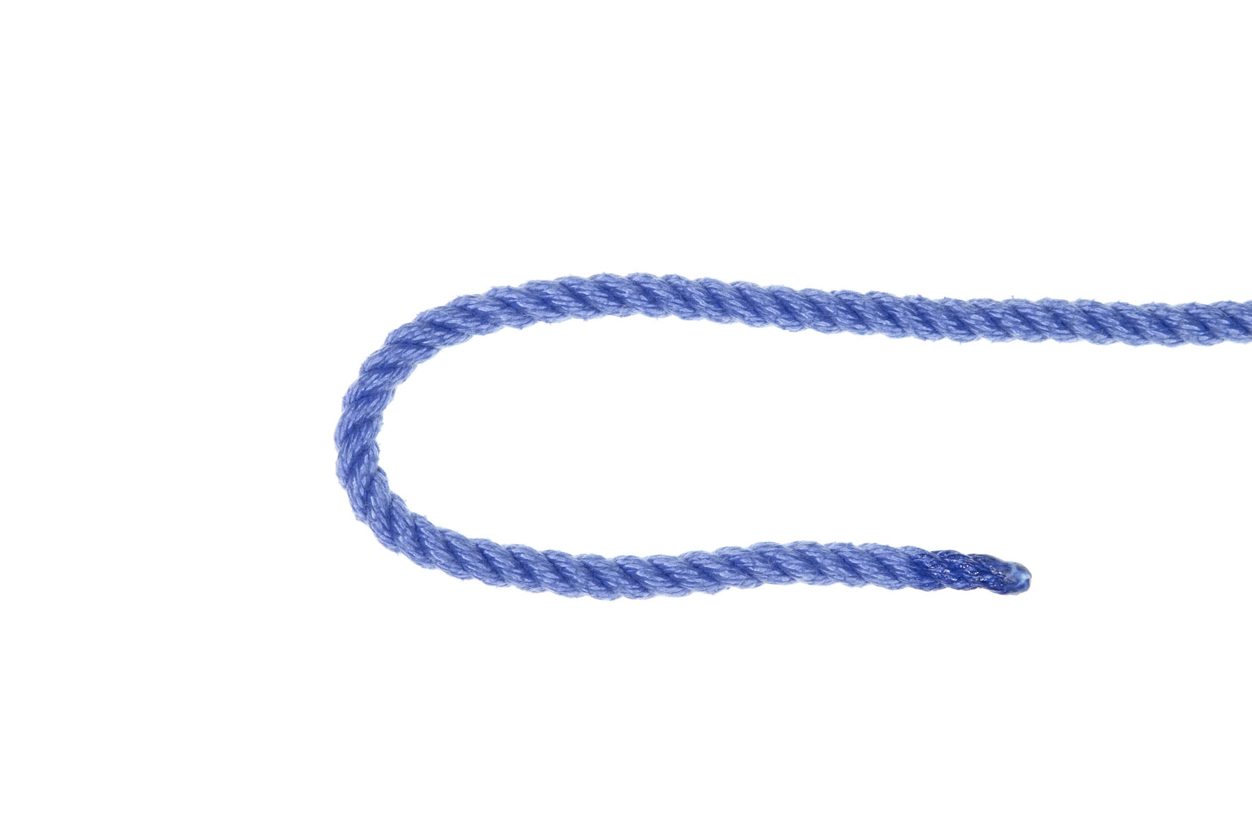 A single blue rope enters from the left, slightly above the middle of the frame. It runs to the right, then curves around to the right, doubling back the way it came. The rope doesn’t quite reach the left side of the image.