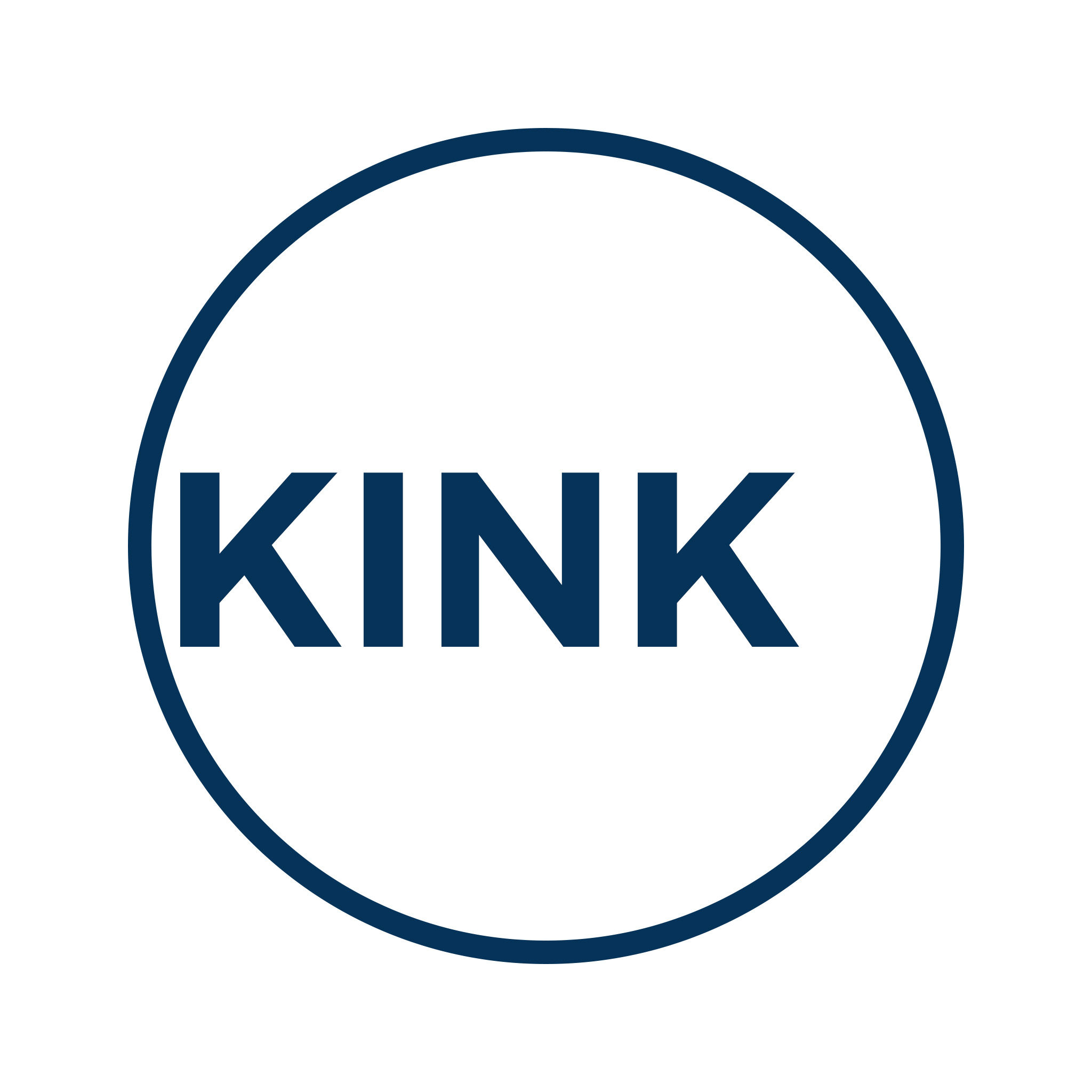 The word KINK in blue surrounded by a blue circle on a white background.