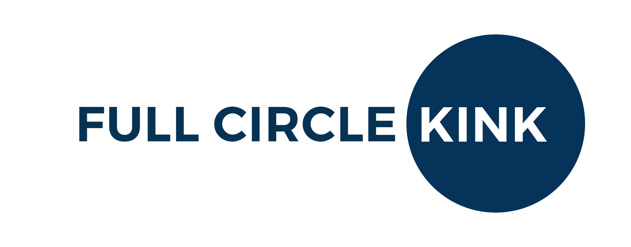 The words FULL CIRCLE in blue on a white background followed by the word KINK in white inside a blue circle.