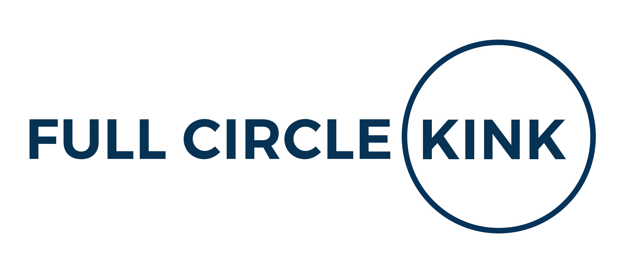 The words FULL CIRCLE in blue on a white background followed by the word KINK in blue surrounded by a blue circle.