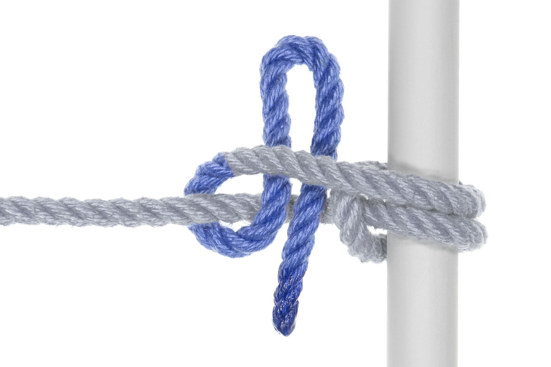 The Munter hitch is finished with a slipped half hitch. The working end goes under the standing part. It is then folded into a bight and the bight goes over the standing part and under the single part of the working end.