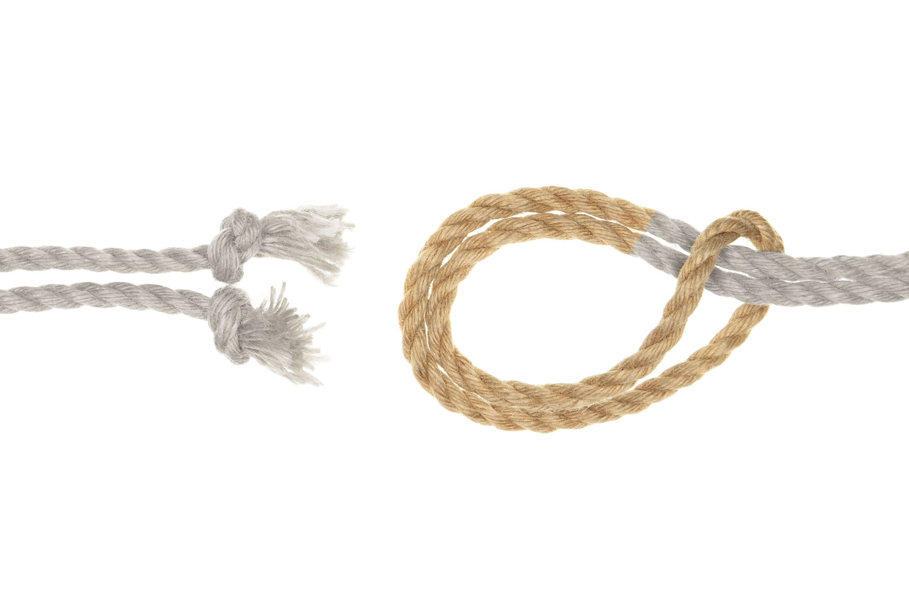 The bight of the right-hand rope has bend folded back on itself to make a lark’s head.