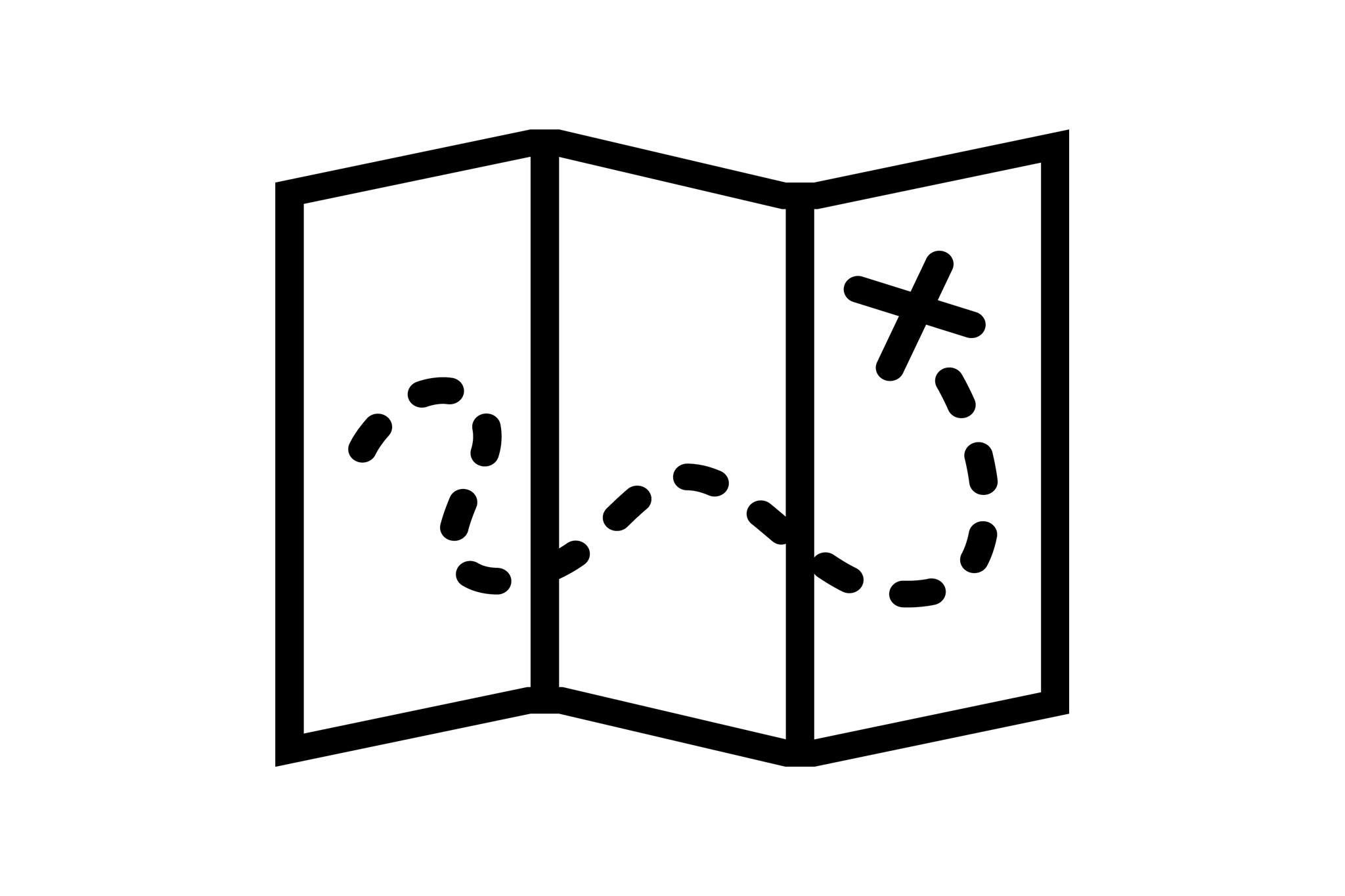 A folded map with a dashed trail leading to an X.